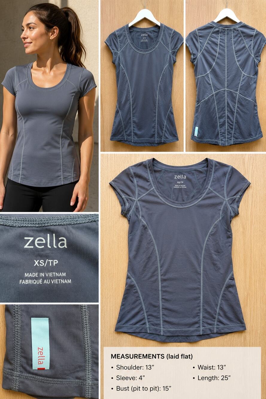 Zella Gray Athletic Performance Short Sleeve Workout Top XS Moisture Wicking